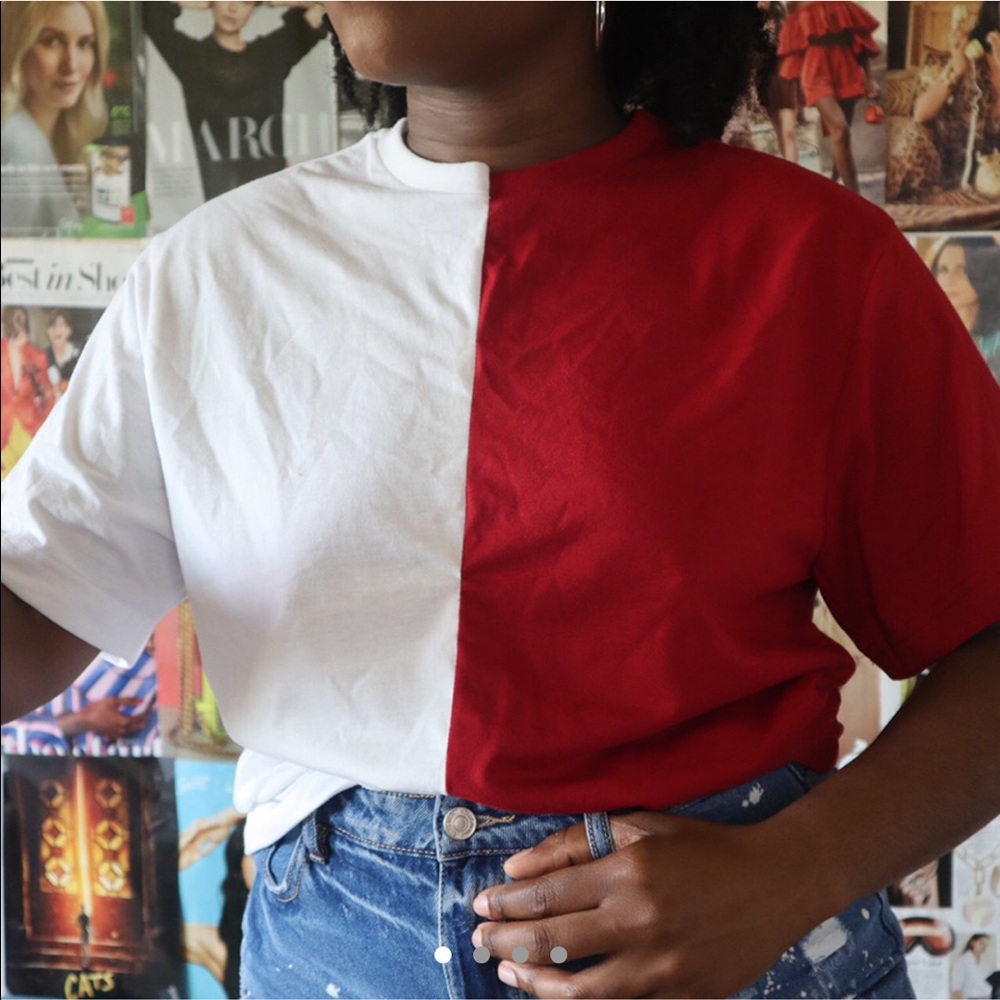 DOUBLE RED/WHITE SPLIT T SHIRT